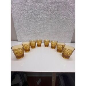 Vintage Amber Diamond Point Glasses, Set of 8, Retro‎ Barware Drinkware